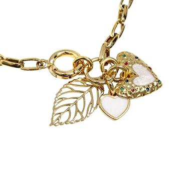 Imagem de Colar Elos Feminino Corações Pedras Folha Banho Ouro 18k
