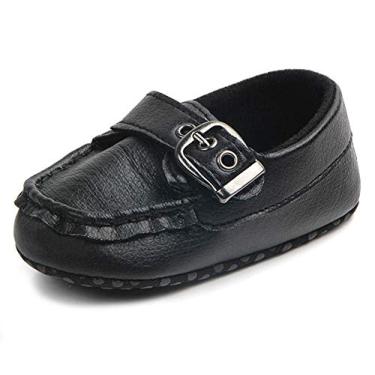 Imagem de LONSOEN Mocassim infantil para meninos mocassim pré-caminhada, E-black, 0-6 Months Infant