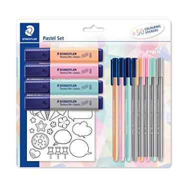 Imagem de STAEDTLER Pastel Set 61 SBK1 PA - com 13 Peças - Marca Texto - Caneta Fineliner - Triplus, multicor