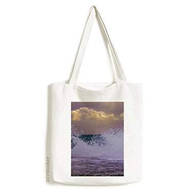 Imagem de Bolsa de lona com estampa de ondas do mar oceano spray ciência natureza bolsa de compras casual bolsa de mão