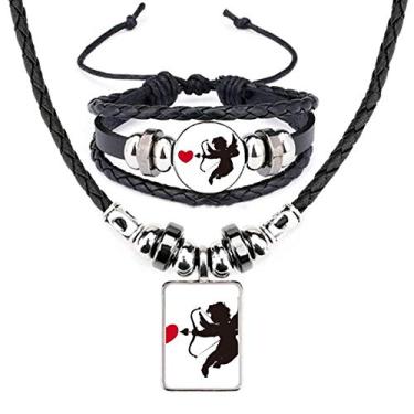 Imagem de Conjunto de joias de pulseira de couro com estampa de coração do anjo do Cupido