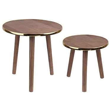 Imagem de Mesa lateral Centro Metal Madeira Dourado 40/30cm 2pc