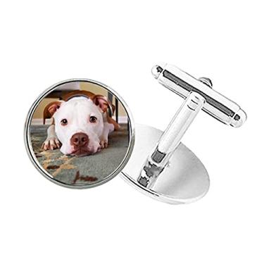 Imagem de DIYthinker Abotoaduras com fecho de botão redondo com imagem de animal de estimação buldogue branco