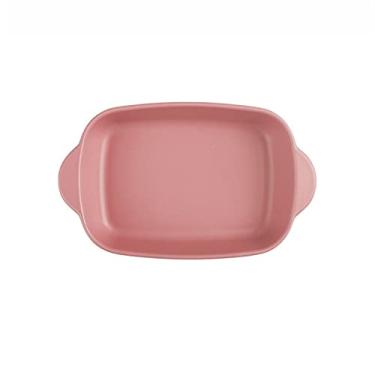 Imagem de GUIPAIHAI Prato de assar, retangular, conjunto de assar, prato de arroz assado, cerâmica para jantar, tigela criativa de 23 cm (cor: rosa)