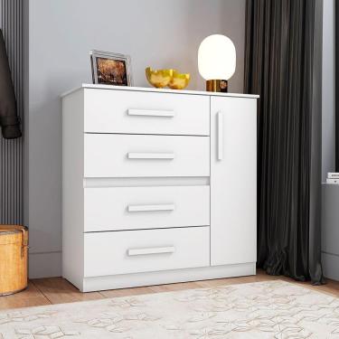 Imagem de Cômoda 4 Gavetas 1 Porta Victoria - Branco - Cor: Marrom