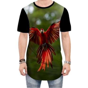 Imagem de Camiseta Long Line Papagaio Arara Vermelha Ave Pássaro 3 - Estilo Vizu