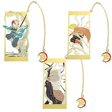 Imagem de Demon Metal Bookmark Slayer Anime Kawaii Kamado Tanjirou, Agatsuma Zenitsu, Hashibira Inosuke Book Mark Material Escolar Presentes para Homens Mulheres Professores Leituras Amantes (3 peças)