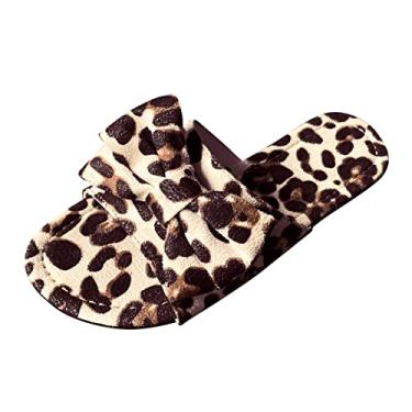 Imagem de Sandálias femininas respiráveis de bico aberto moda feminina tecido de verão estampa de leopardo arco plano plus size chinelos casuais (marrom, 8)
