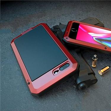 Imagem de Capa de telefone de metal e alumínio à prova de choque para iPhone 11 Pro XS MAX XR X 7 8 6 6S Plus 5S 5 SE 2020 Capa protetora completa, vermelha, para iPhone 14