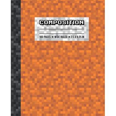 Imagem de Composition: Wide Ruled Writing Notebook For Boys and Girls, Orange Pixel Gamer Pattern Blank Lined Book
