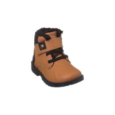 Imagem de Bota Coturno Infantil Masculina Ortopé Baby Boot Couro com Lã Caramelo e Preta