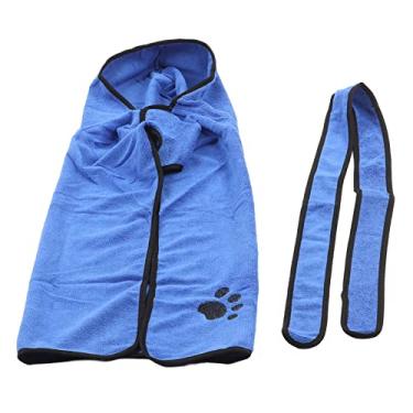Imagem de Casaco de Secagem para Cães, Roupão de Banho Bordado para Cães e Gatos, Azul, Secagem Rápida Com Cinto Ajustável para Banho (L)