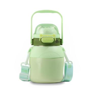 Imagem de Garrafa Térmica Infantil Com Adesivos 2D e 3D Tampa Antivazamento Com Canudo e Alça Resistente Garrafinha Térmica 800ml Garrafa Termica Inox Para Diversas Bebidas (Verde)