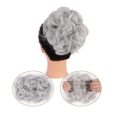 Imagem de Mulheres Bun Scrunchies Pente Presilha em Rabo de Cavalo Extensões para Mulheres Extensões de Coque Cacheado Desarrumado Peruca Sintética Updo Chignons Cabelo Esticável Fácil Pão (Color : 1001A)
