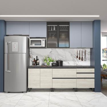 Imagem de Cozinha Completa Bartira Cristal 300cm com 8 Portas 5 Gavetas e Nicho Micro-ondas