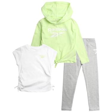 Imagem de Reebok Conjunto de legging para meninas – Camiseta de manga comprida de desempenho de 3 peças, camiseta e leggings – Conjunto ativo para bebês/meninas, 2T-6X, Brilho cítrico, 5