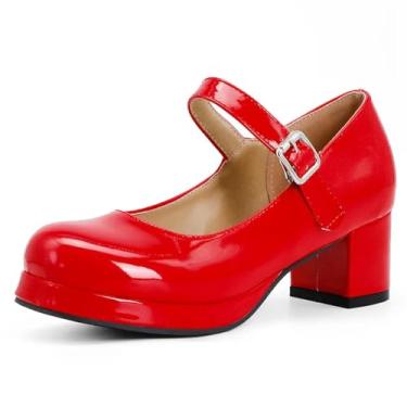 Imagem de ZIRIA Sapatos de salto médio Lolita feminino alças Mary Janes sapatos sapatos vermelhos amarelos saltos sapatos de festa dança senhoras, Vermelho, 8.5