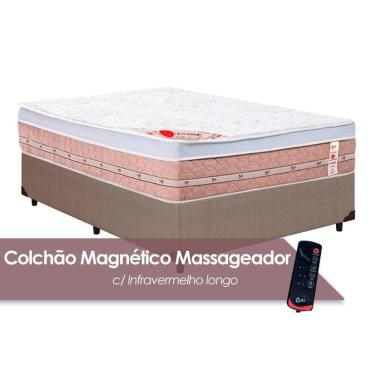 Imagem de Cama Box Casal: Colchão c/Vibro Massagem Castor Tecnopedic Premium Niponpedic Magnético c/ + Base CRC Courano Clean(138x188)