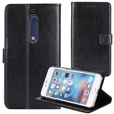 Imagem de TienJueShi Capa protetora de couro flip estilo livro preto capa de silicone carteira Etui para Nokia 5 5,2 polegadas