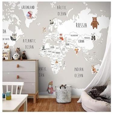 Imagem de TUYIFA Papel de parede 3D papel de parede desenho animado mapa sala de estar quarto fundo mural de parede (198 x 145 cm, tecido de seda 3D)