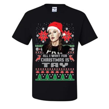 Imagem de wild custom apparel Camisetas feias de Natal All I Want for Christmas is Tay, Preto, P