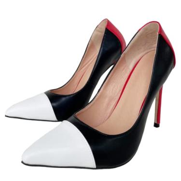 Imagem de Frankie Hsu Sapatos de salto alto stiletto vermelho unissex sexy, sapatos de salto alto branco e preto, sapatos de estilete de tamanho grande para mulheres e homens, Branco, 8.5