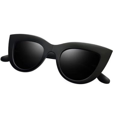 Imagem de Joopin Óculos de Sol Femininos Polarizadas Olho de Gato Retrô Espelhadas Lentes Cateye Mulheres Óculos Escuros (Fosco Preto)