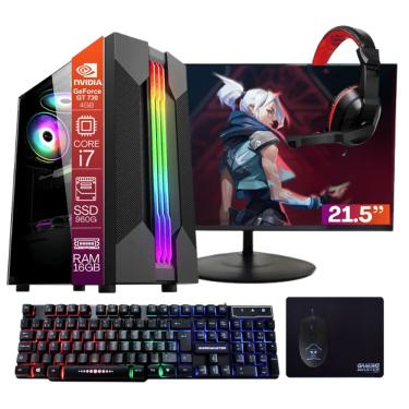 Imagem de Computador Gamer TOB Core i7 SSD 960GB 16GB VGA GT730 4GB Windows 10 Pro Trial + Teclado/Mouse + Mouse Pad + Headset + Monitor 21.5