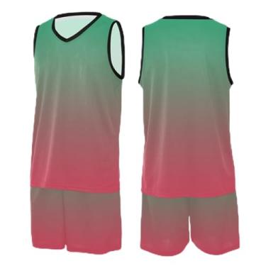 Imagem de CHIFIGNO Camiseta cáqui de basquete, camiseta de treino de futebol, vestidos femininos de basquete PP-3GG, Verde e vermelho dégradé, XXG