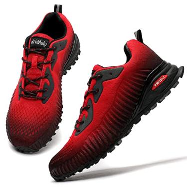 Imagem de Kricely Tênis masculino de corrida trilha fashion caminhada caminhada tênis masculino tênis de treino cruzado tênis externo snearker masculino casual treino calçado, Vermelho, 14