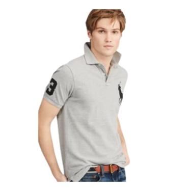 Imagem de Polo Ralph Lauren Camisa polo masculina personalizada com logotipo de pônei grande, Cinza mesclado, XG
