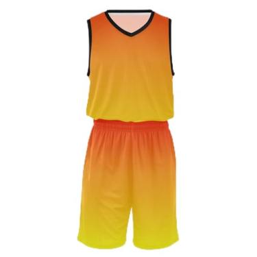 Imagem de CHIFIGNO Camiseta de basquete gradiente de mármore arco-íris cor pastel, tecido macio e confortável, camiseta de treino de futebol 5T-13T, Gradiente amarelo laranja, M
