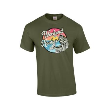 Imagem de Weekend Hooker Freshwater Fishing Hooked Bass Fisherman Events Outdoor manga curta unissex camiseta gráfica adulto, Militar, 6G