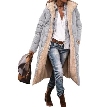 Imagem de Casaco acolchoado grosso e quente, jaqueta de manga comprida plus size feminina caminhada inverno moderno jaqueta com zíper macio fino sólido, Prata, GG