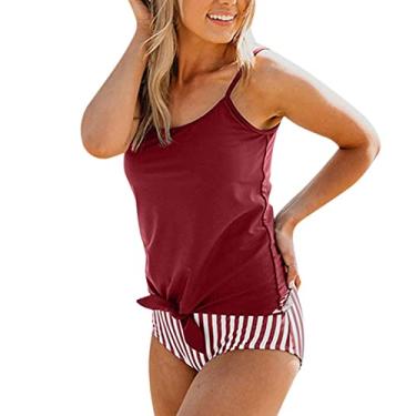 Imagem de Tanquíni feminino, roupa de banho conservadora, plus size, roupa de praia push-up, biquíni micro extremo, Vinho, M