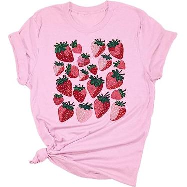 Imagem de Blusas femininas modernas de manga curta grandes com estampas para sair, blusas de algodão de verão, camisetas florais túnica para noite, rosa, GG