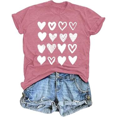 Imagem de Camisetas femininas para o dia dos namorados xadrez engraçado leopardo amor coração estampado camiseta primavera casual manga curta camisetas gráficas tops, Rosa - 1, G