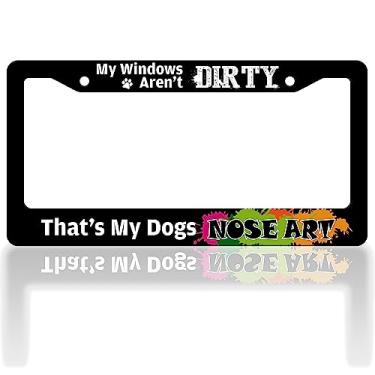 Imagem de Moldura de placa de licença My Windows aren't Dirty That's My Dogs Nose Art Moldura de placa de licença engraçada cena bonita suporte de acessórios automotivos capa de placa de licença de aço inoxidável para mulheres homens 15,5 x 30,5 cm