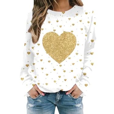 Imagem de Suéter feminino para o Dia dos Namorados, estampado, Love Tunics, manga comprida, camisetas Raglans, Dourado, P
