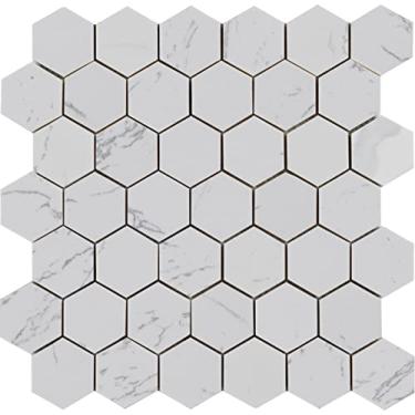 Imagem de Simple Tile - 5 folhas de azulejo de mosaico de mármore projetado para cozinha, piso de banheiro, coleção hexagonal de 5 cm, hexágono de 5 x 5 cm, 30,5 x 30,5 x 15/40, afiado (branco calacatta, caixa
