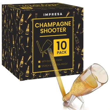 Imagem de IMPRESA [10 Pack] Champagne Shooter Plastic Glass Set - Champagne Glasses with Stands - Bachelorette Party Gifts - Champagne and Prosecco Gifts for Bubbly Lovers - Reusable Champ Shooter