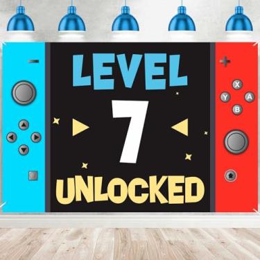 Imagem de Level 7th Unlocked Happy 7th Birthday Level Up Banner Background Photo Booth Props Video Game Tema Juvenil Decoração para Meninos Meninas Festa de 7º Aniversário Lembranças de Chá de Bebê Suprimentos