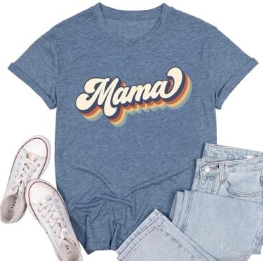 Imagem de SUEOSU Camiseta feminina Dia das Mães Sarcástica Mom Life Camiseta Ma Mama Mom Bruh Shirt Best, Azul - 1, GG