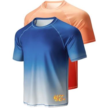 Imagem de Liberty Imports Pacote com 2 camisetas masculinas de manga curta UV para natação com ajuste solto Rash Guards, Gradiente azul/laranja, M