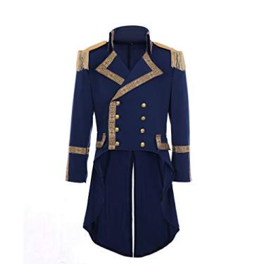 Imagem de Fantasia masculina musical colonial histórica Hamilton Steampunk jaqueta gótica vitoriana casaco uniforme, Azul, G