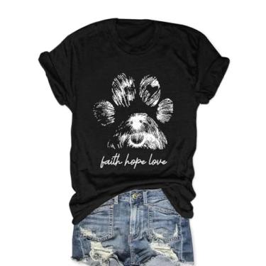 Imagem de Camiseta feminina Faith Hope Love para amantes de cães, vintage, estampa de cachorro, camisetas de manga curta, D - preto, M