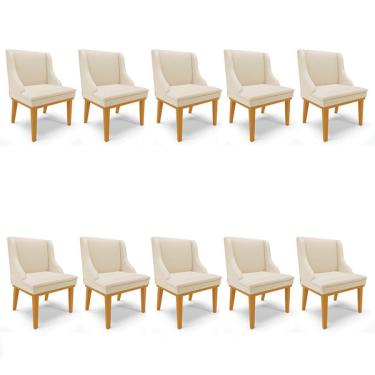 Imagem de Kit 10 Cadeiras Estofadas Sala De Jantar Base Fixa De Madeira