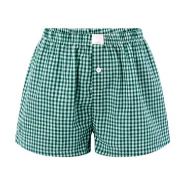 Imagem de Short feminino de pijama micro boxer Y2k fofo pijama shorts xadrez, Verde, P