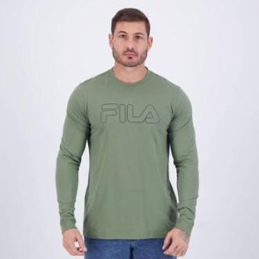 Imagem de Camiseta Fila Letter Outline Verde Oliva  Manga Longa-Masculino