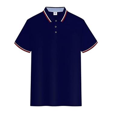 Imagem de Polos de golfe masculinos fibra de álcool polivinílico cor sólida tênis camiseta leve ajuste regular ajuste umidade wicking seco colarinho(Color:Navy Blue,Size:S)